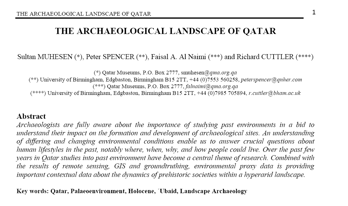 THE ARCHAEOLOGICAL LANDSCAPE OF QATAR